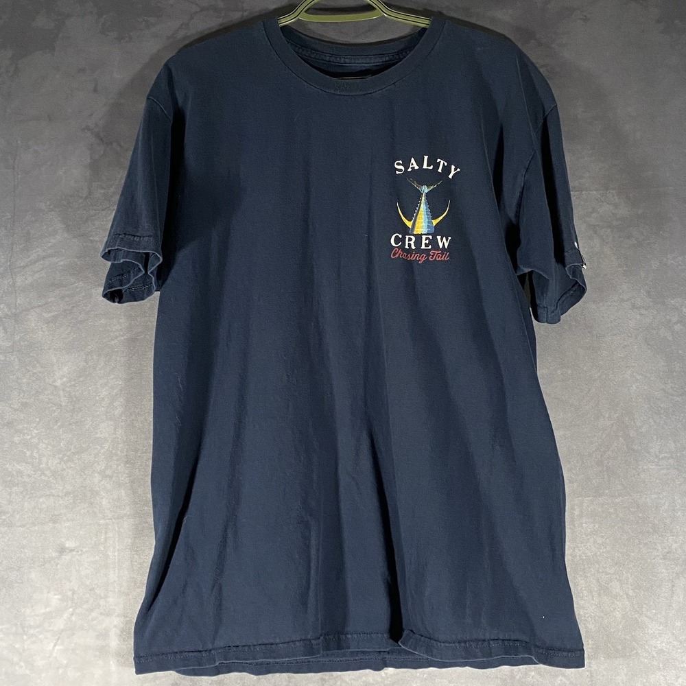 Salty Crew Men's L Blue Chasing Tail Graphic Fish Logo Cotton Crew Neck Tee